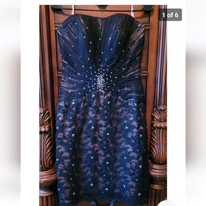 Jovani Women's Strapless Swarovski Crystal Dress Brown Black Embellished Mini 10